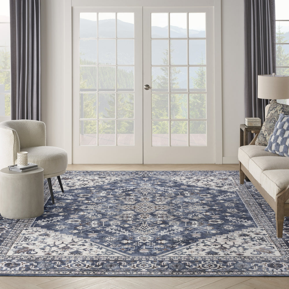 Nourison Machine Washable Series 1 SR104 Navy Ivory Area Rug by Nicole Curtis Room Image Feature