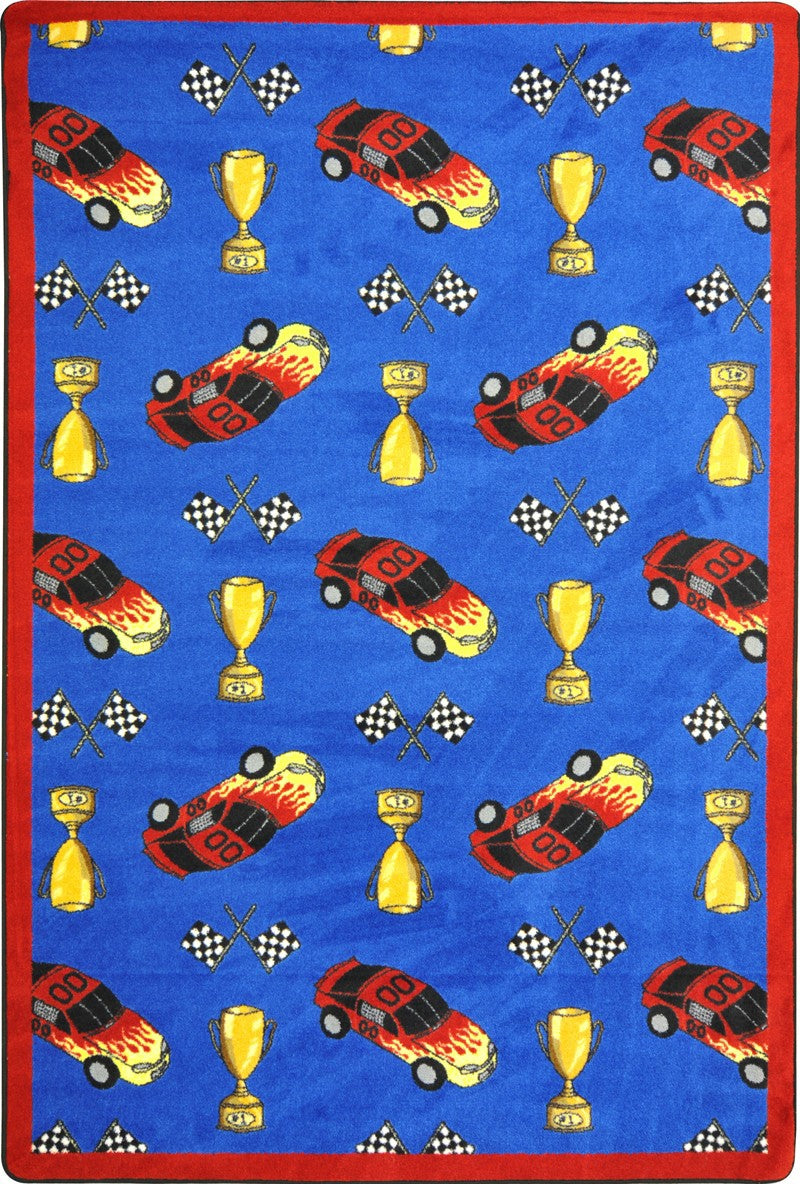 Joy Carpets Playful Patterns Start Your Engines Blue Area Rug