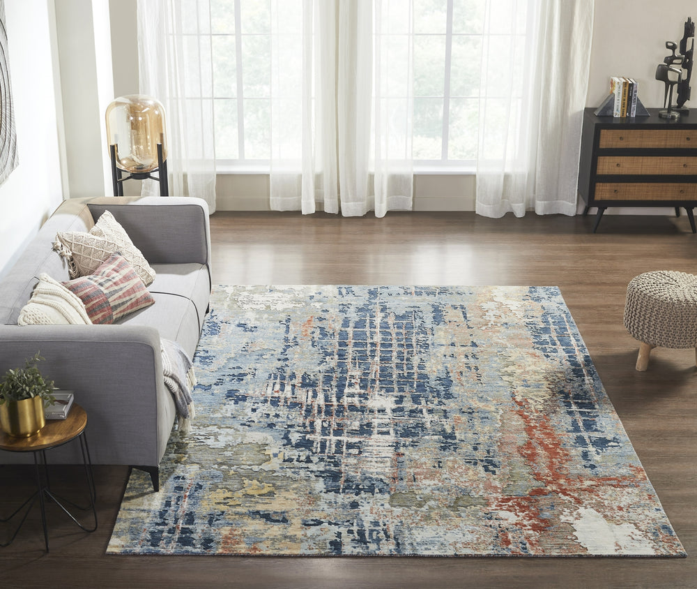 featured Ancient Boundaries Fortune FOR-1391 Denim/Rust Area Rug Lifestyle Image