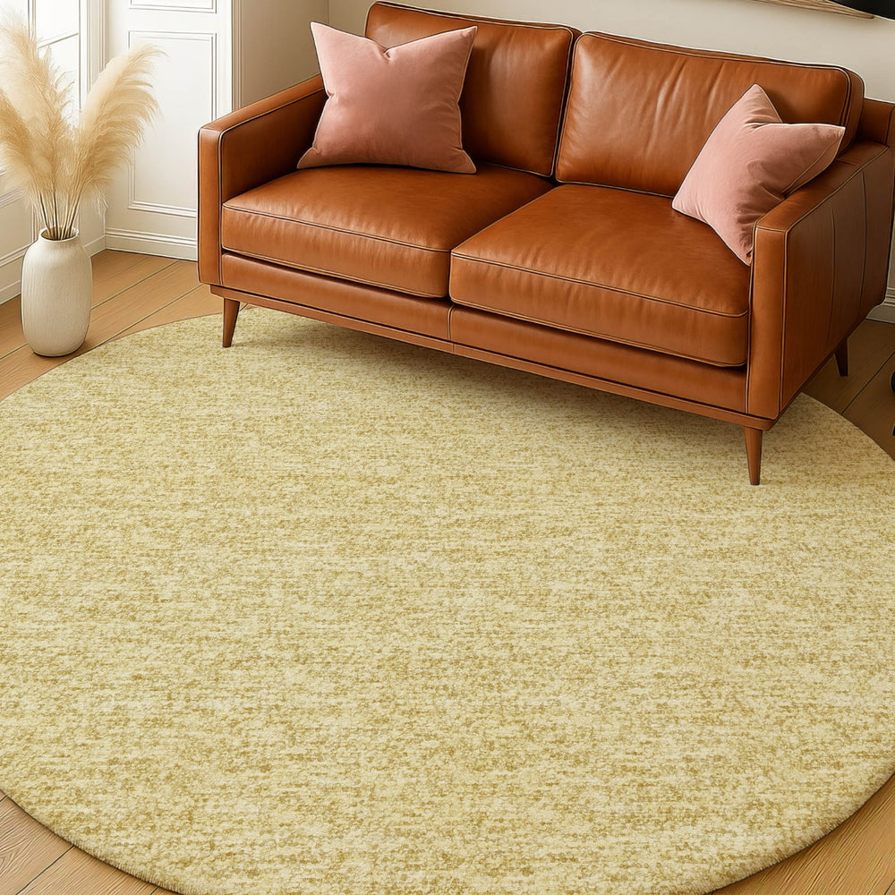 Dalyn Voyage VY2 Wheat Machine Washable Area Rug Round Lifestyle Image Feature