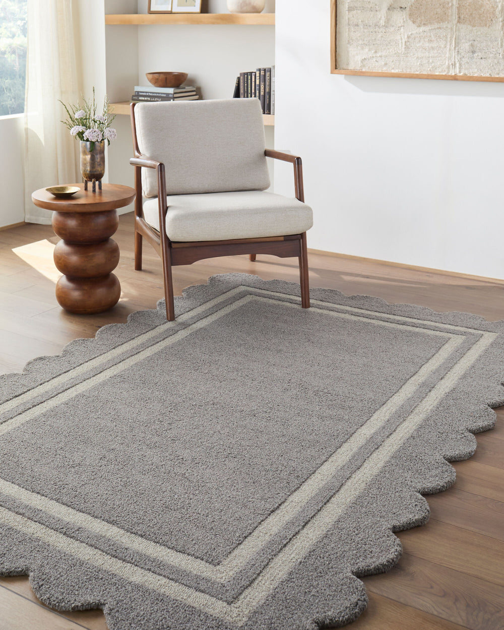 Livabliss Scalloped SCP-2304 Slate Gray Area Rug Room Scene Feature
