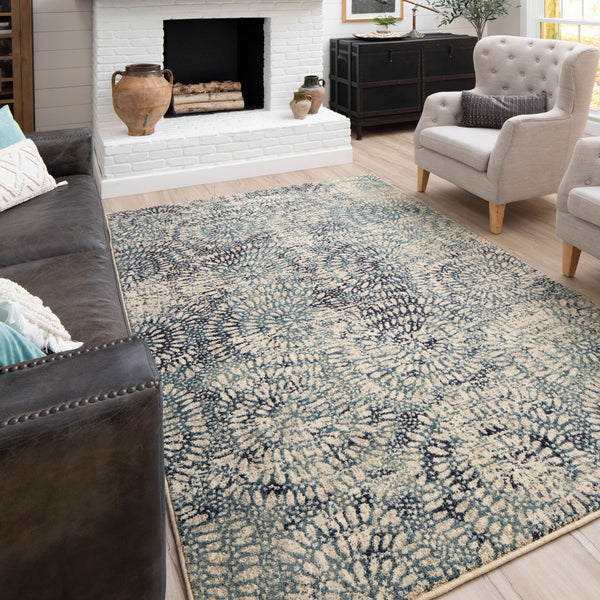 Karastan Expressions Imprinted Blooms Aqua Area Rug by Scott Living Featured