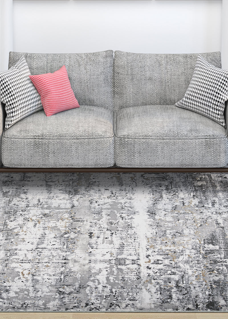Couristan Brocatelle Lampas Silver/Cream Area Rug Lifestyle Image Feature