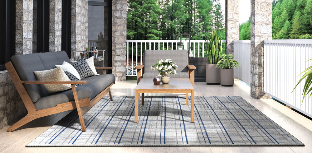 Couristan Everhome Mashpee Ivory/Cape Blue Area Rug Room Scene Feature