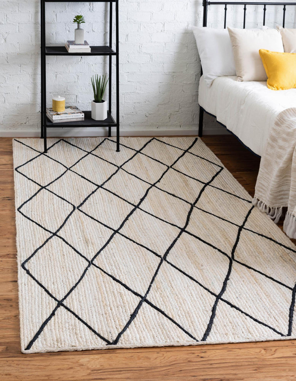 Unique Loom Braided Jute MGN-28 Ivory and Black Area Rug Rectangle Lifestyle Image Feature