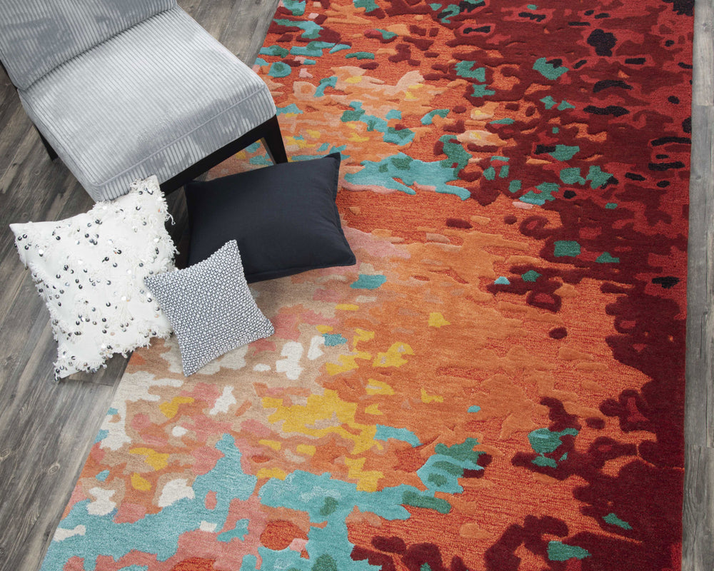 Rizzy CNP101 Orange Area Rug by Connie Post Room Scene Feature
