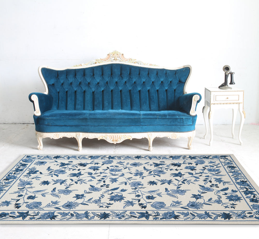KAS Colonial 1727 Ivory/Blue Floral Area Rug Main Image Feature