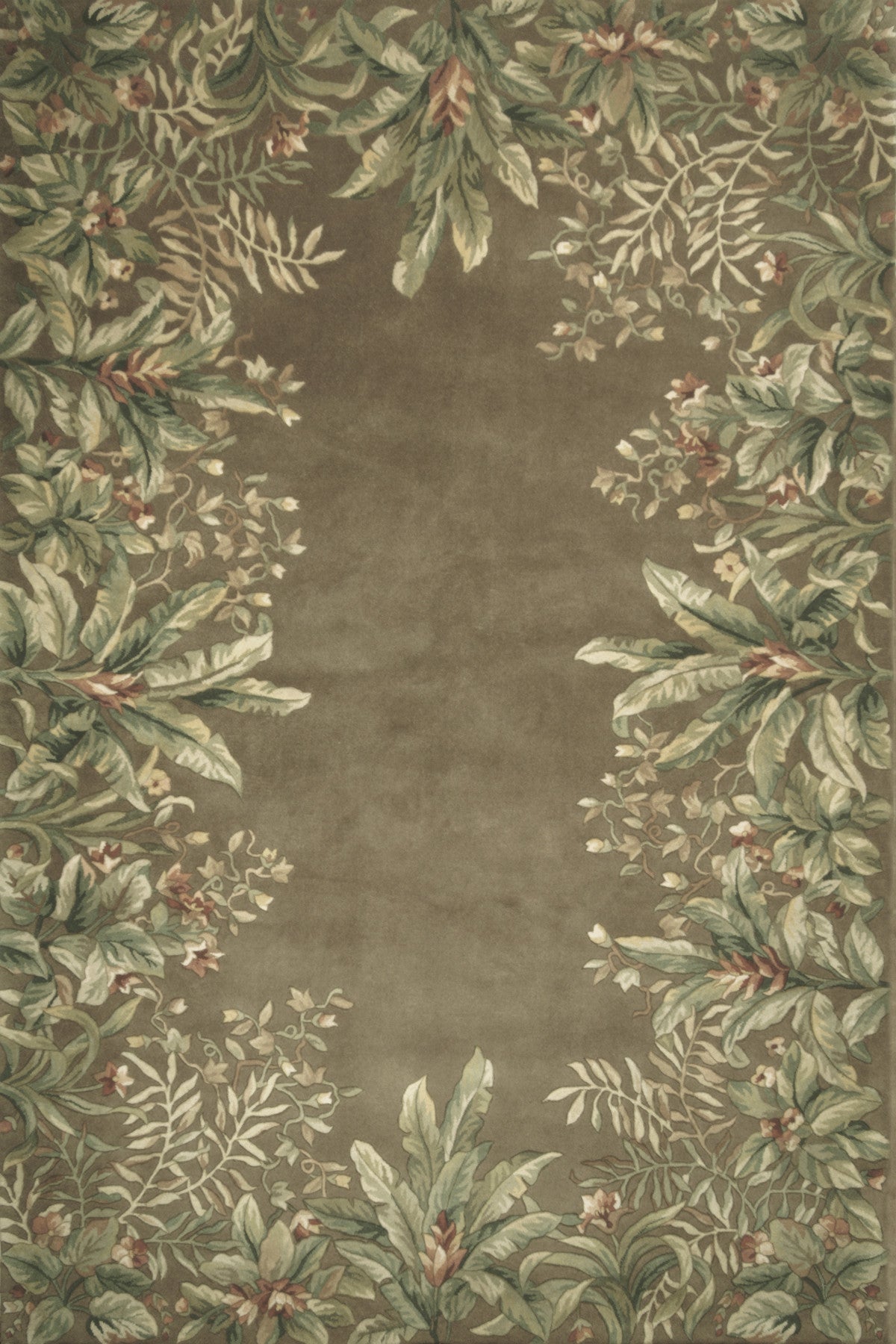 KAS Emerald 9000 Taupe Tropical Border Hand Tufted Area Rug