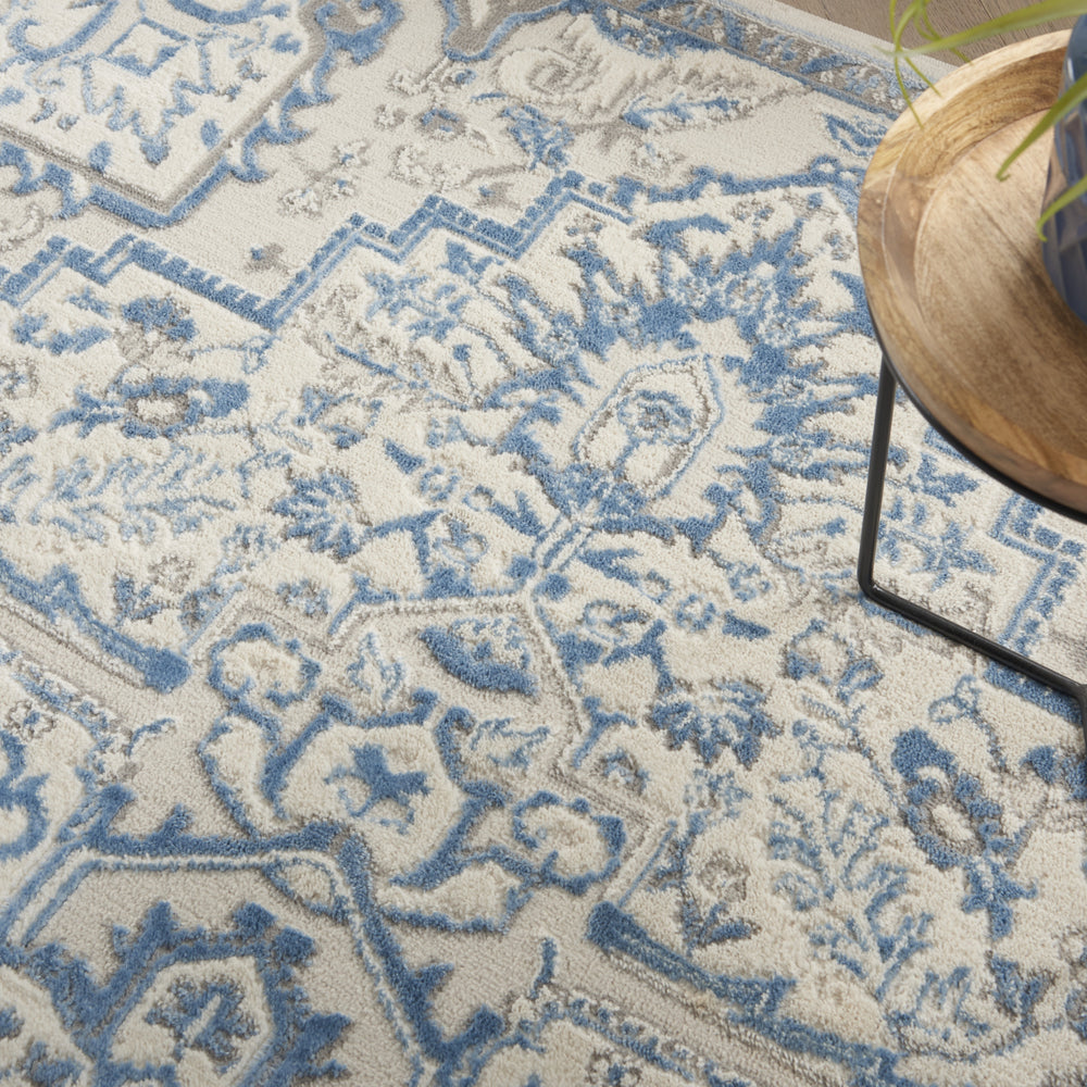 Nourison Elation ETN10 Ivory Blue Area Rug Room Scene Feature