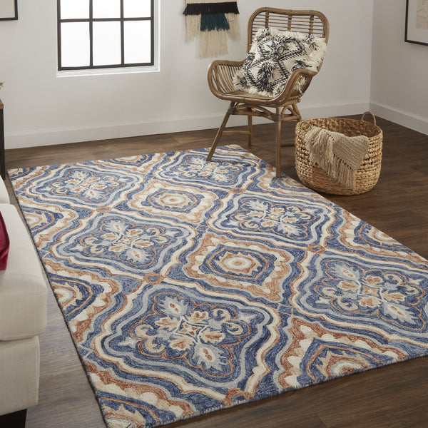 Feizy Rhett I8072 Blue/Rust Area Rug Incredible Rugs and Decor