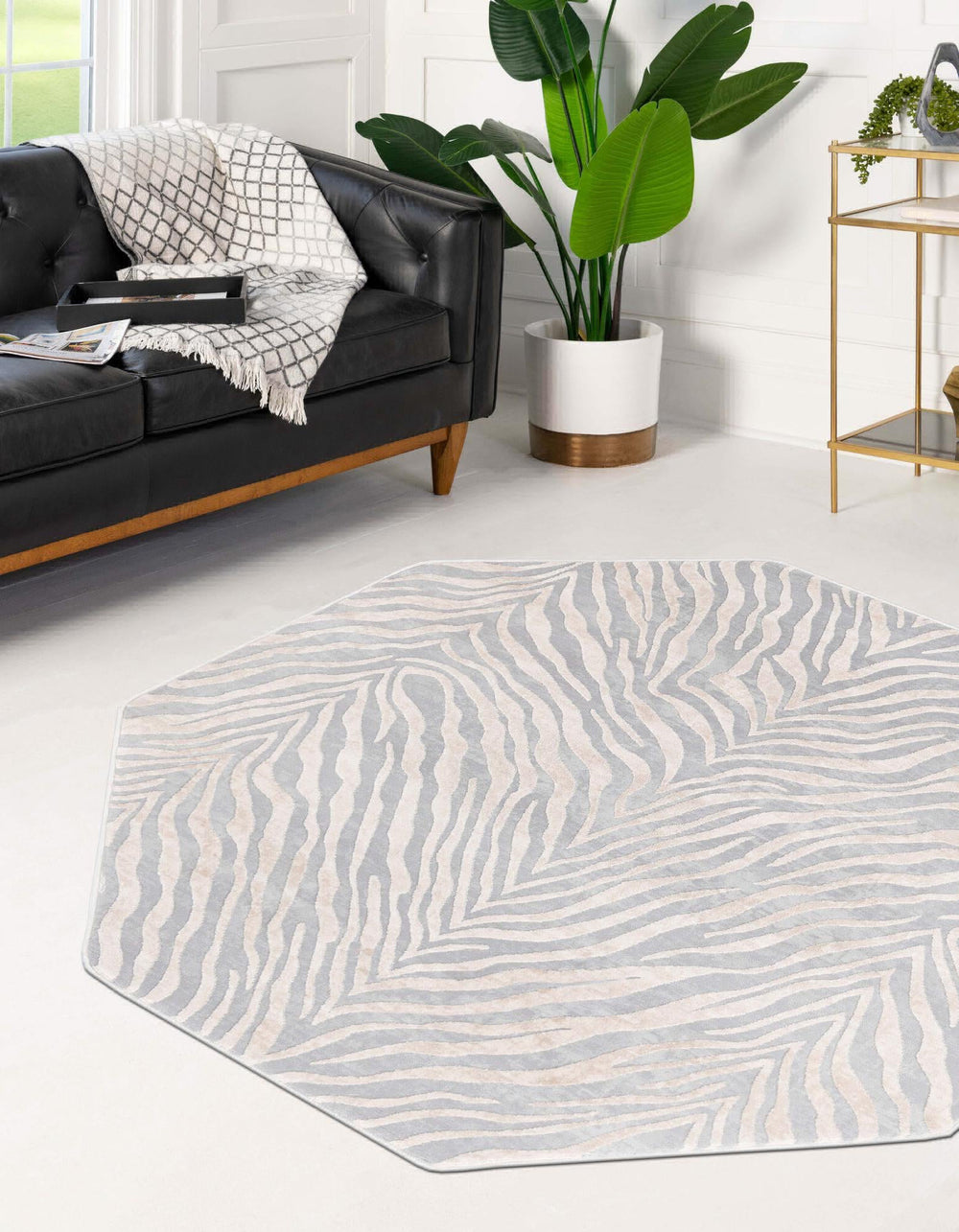 Unique Loom Finsbury T-FBRY3 Gray and Ivory Area Rug Octagon Lifestyle Image Feature