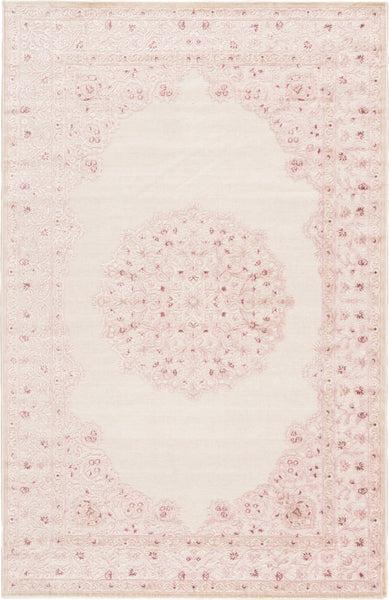 Hasna Pale Pink and White Medallion Area Rug by World Market
