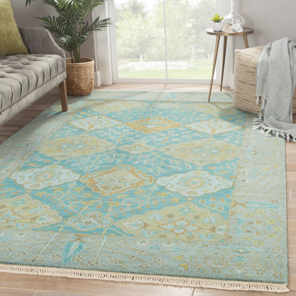 Jaipur Living Opus Allegro OP30 Teal Area Rug Lifestyle Image Feature