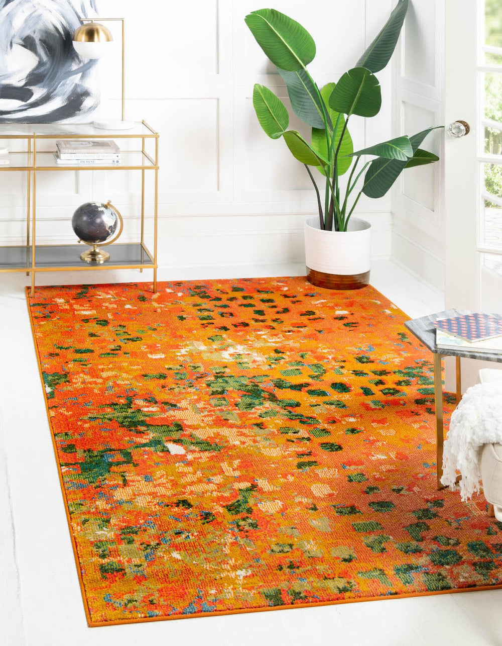 Unique Loom Jardin T-A325 Orange Area Rug Rectangle Lifestyle Image Feature