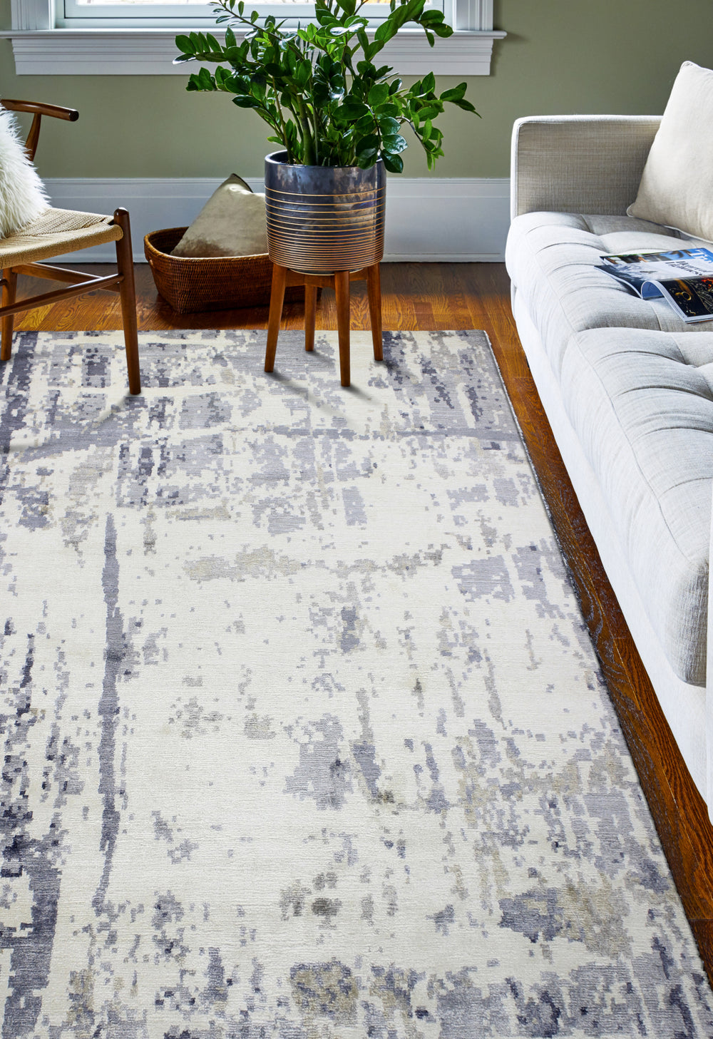 Bashian Cascade K153-HSV12 Ivory/Grey Area Rug Room Scene Feature