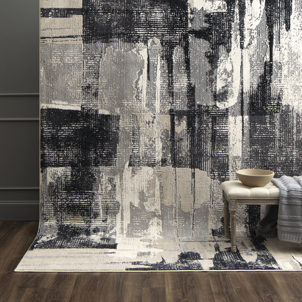 Karastan Epiphany Brush Strokes Soot Area Rug Room Scene Featured