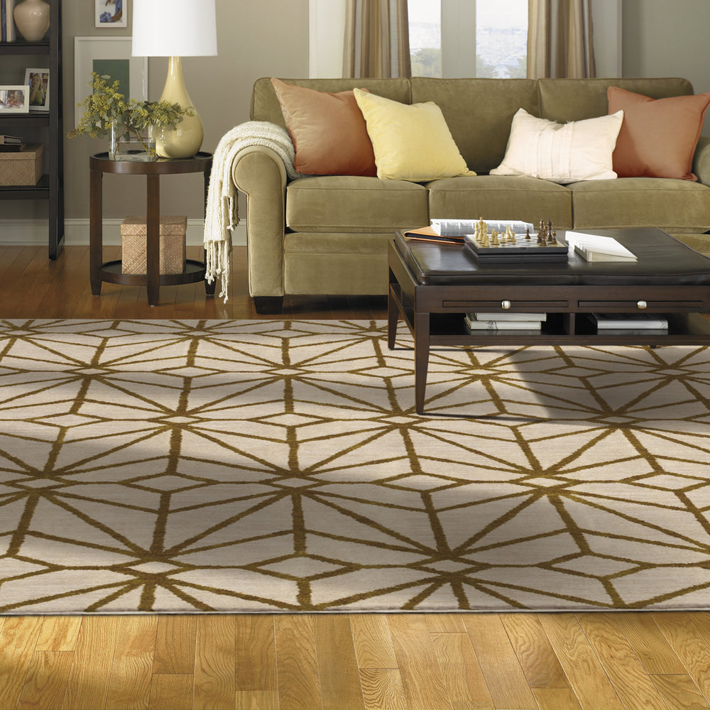Karastan Artisan Celeste Brushed Gold Area Rug by Scott Living Room Scene Featured