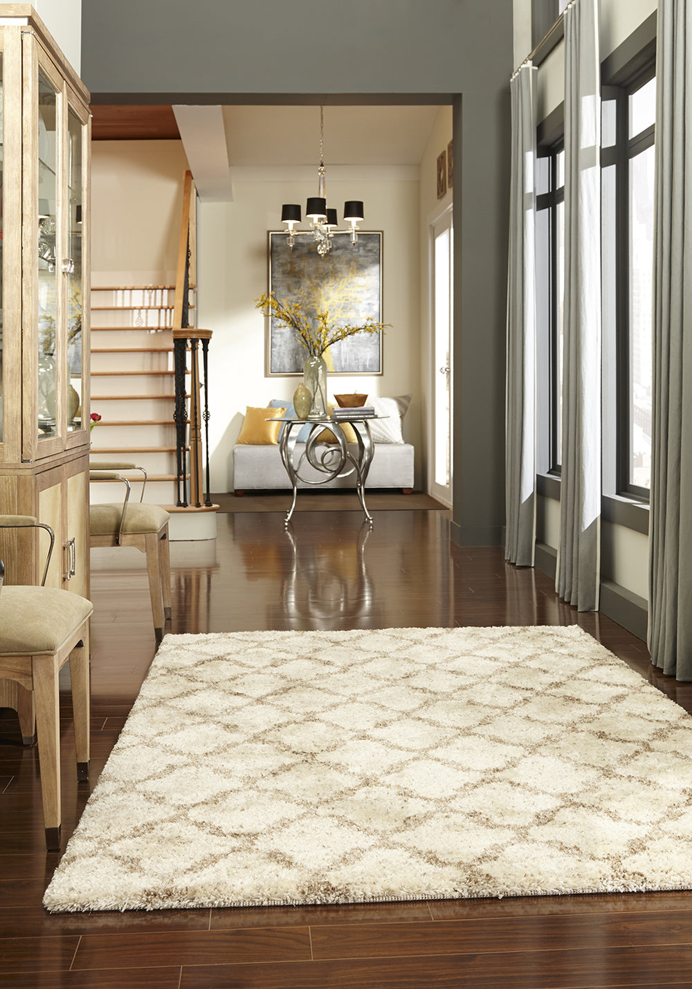 Karastan Prima Shag Temara Lattice Brown Area Rug Featured Room Scene