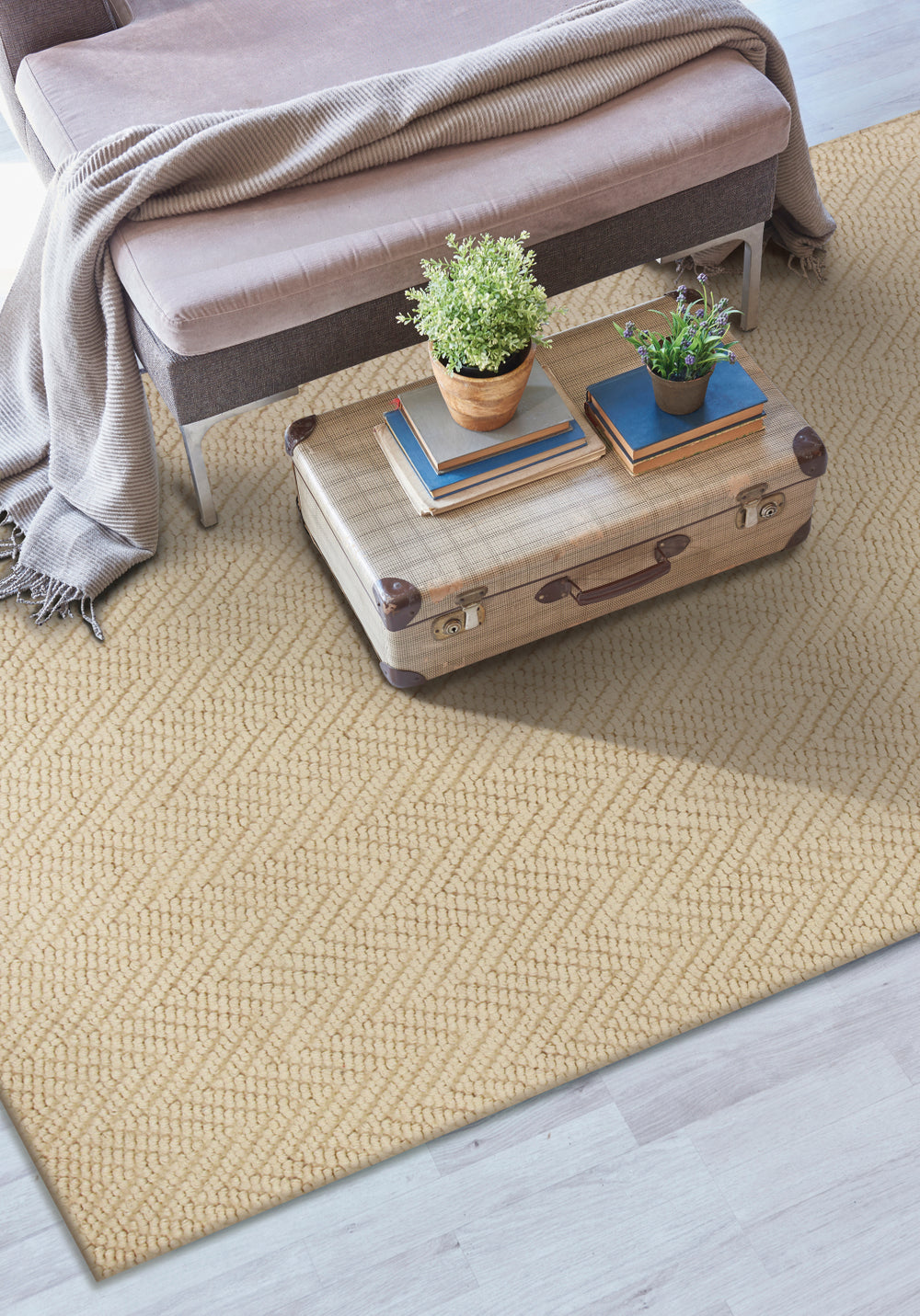 KAS Porto 1220 Ivory Herringbone Area Rug Lifestyle Image Feature