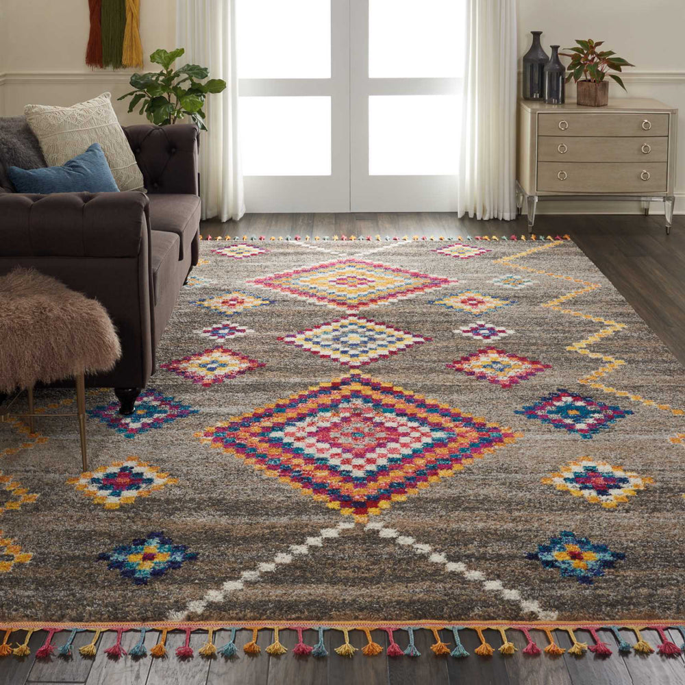 Nourison Moroccan Casbah MCB05 Grey Area Rug Room Scene Featured