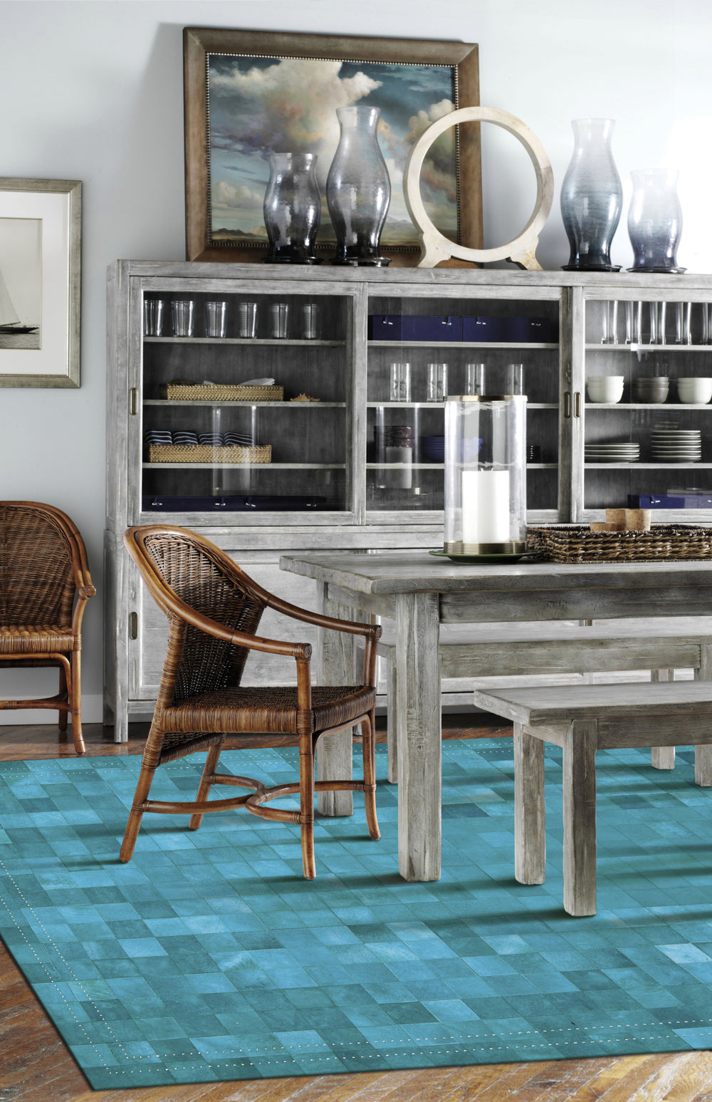 Nourison Medley MED01 Sky Area Rug by Barclay Butera 8' X 11' Din Shot Feature
