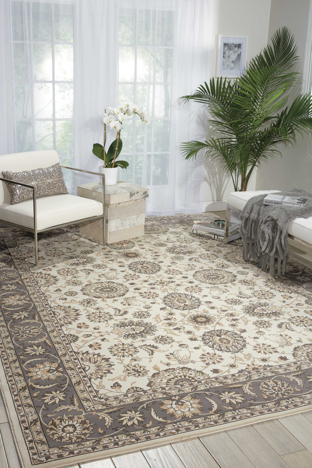 Nourison Persian Crown PC002 Ivory/Grey Area Rug Room Image Feature