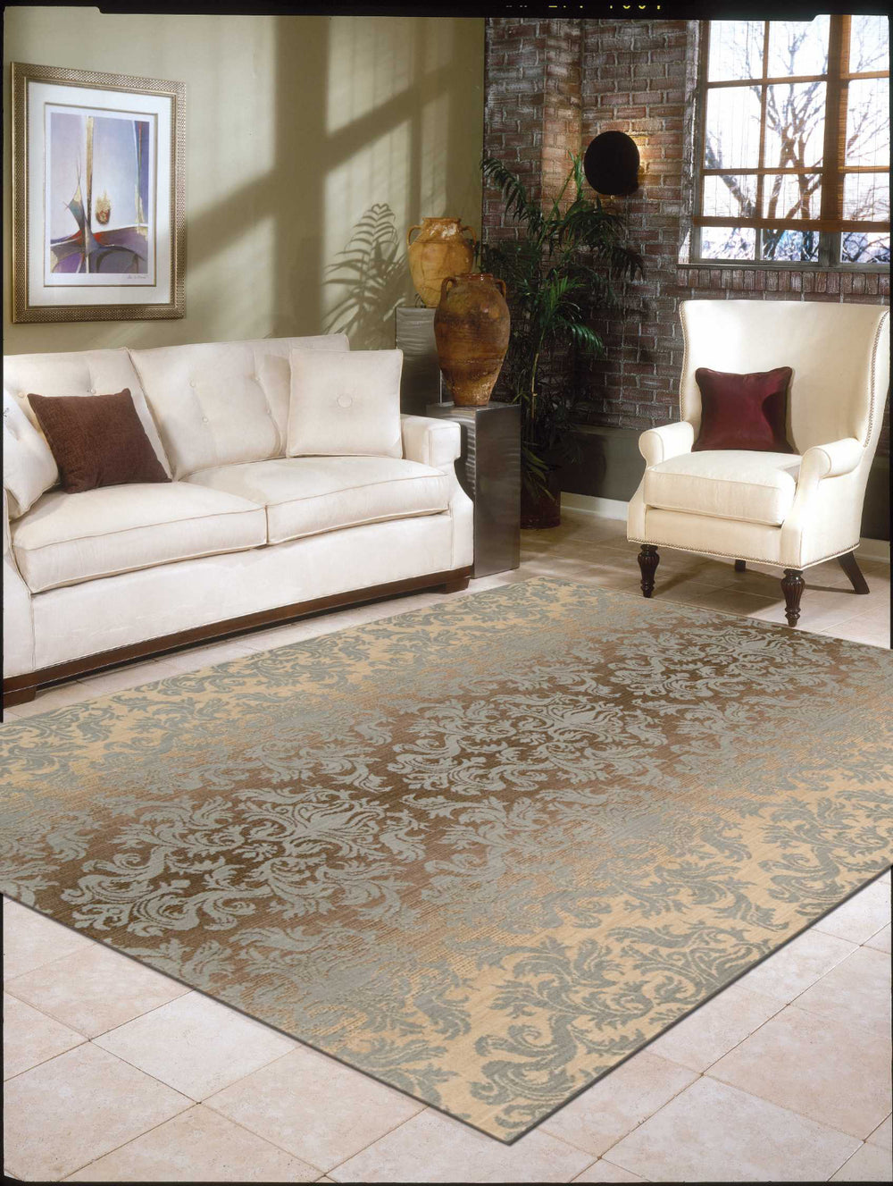 Nourison Riviera RI06 Mocha Beige Area Rug Room Image Feature