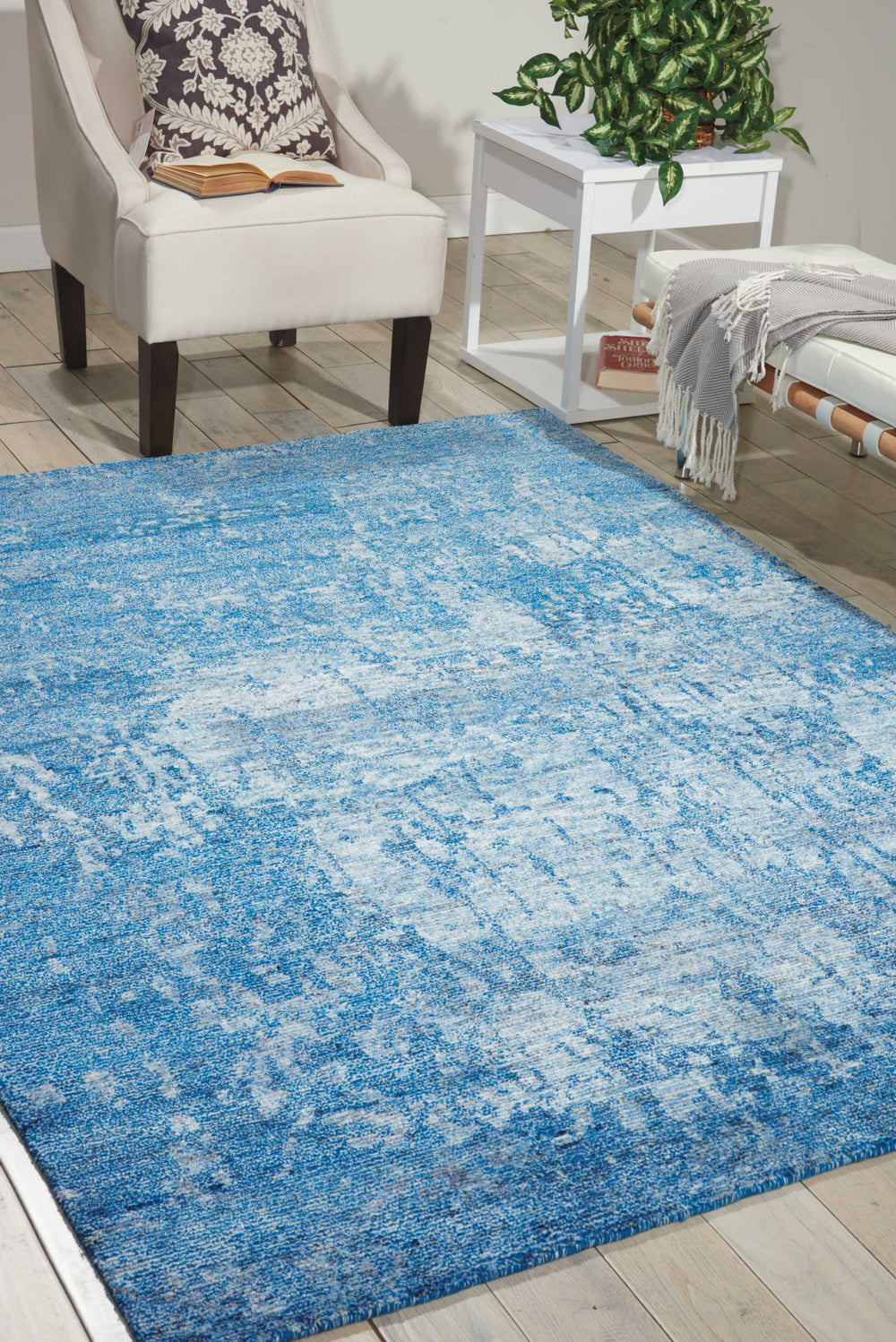 Nourison Silk Shadows SHA10 Ocean Area Rug Room Image Feature