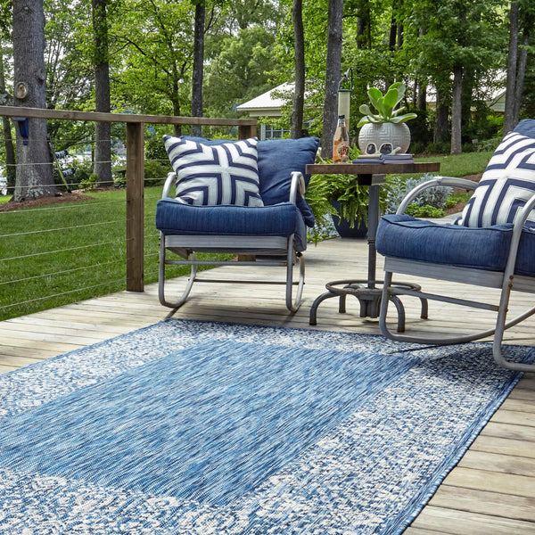 Unique Loom Outdoor Border TKZOD1 Blue Area Rug Incredible Rugs and