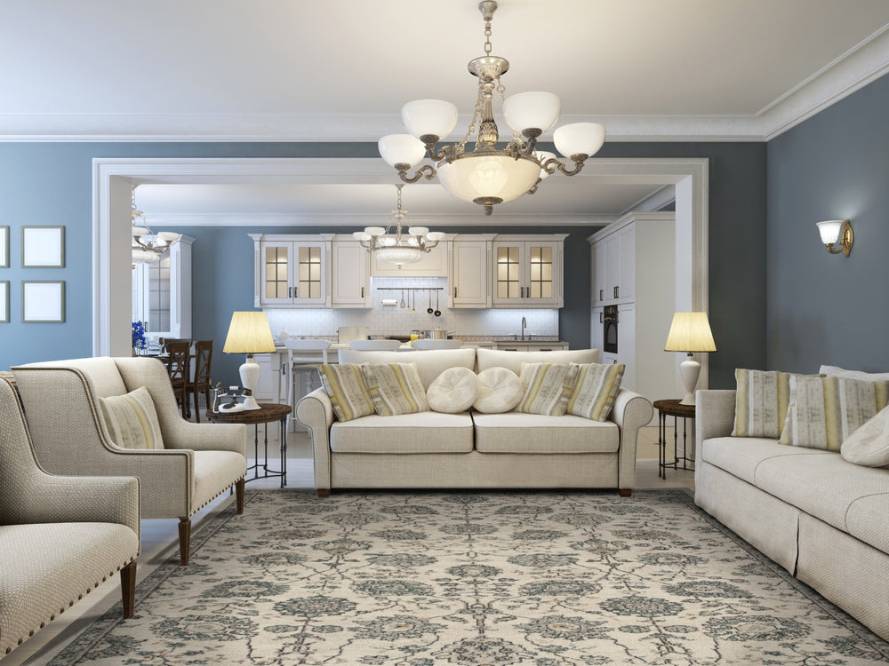 KAS Pesha 7223 Oatmeal/Teal Kashan Area Rug Main Image Feature