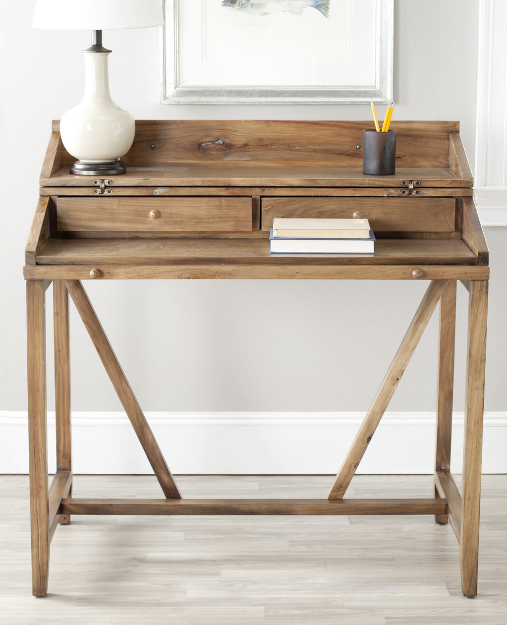 Safavieh Wyatt Writing Desk With pull Out Oak Furniture  Feature