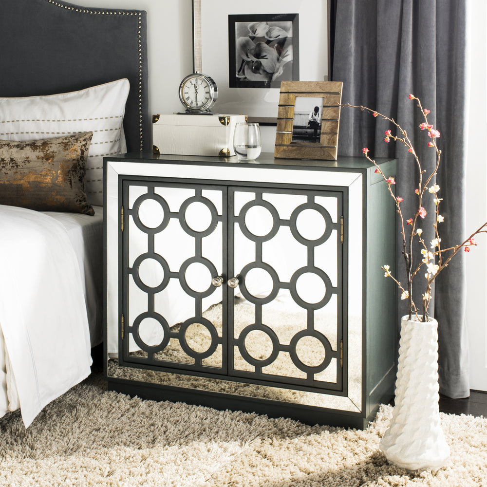 Safavieh Kaia 2 Door Chest Steel Teal and Nickel Mirror Furniture Feature