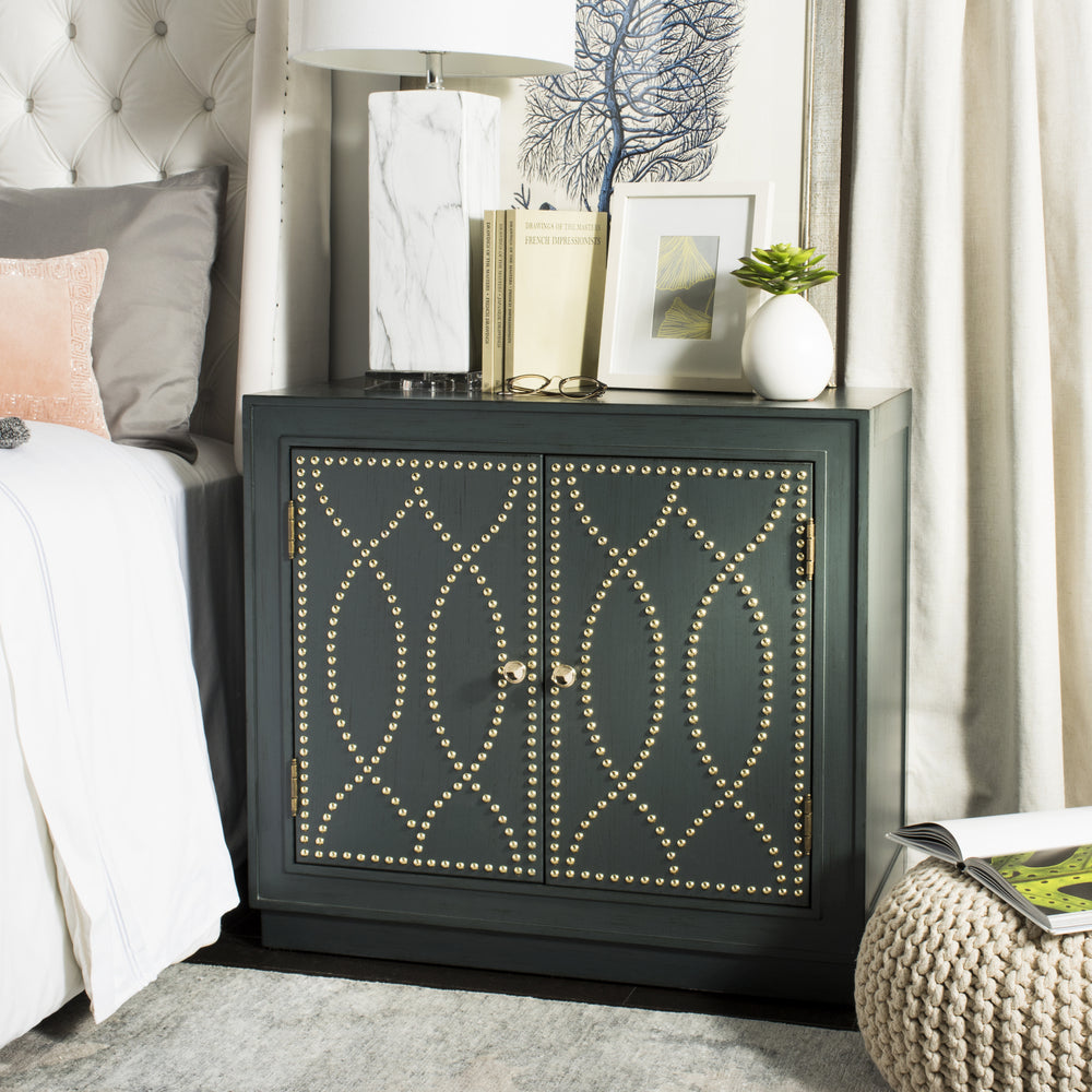 Safavieh Yuna 2 Door Chest Steel Teal and Gold Mirror Feature