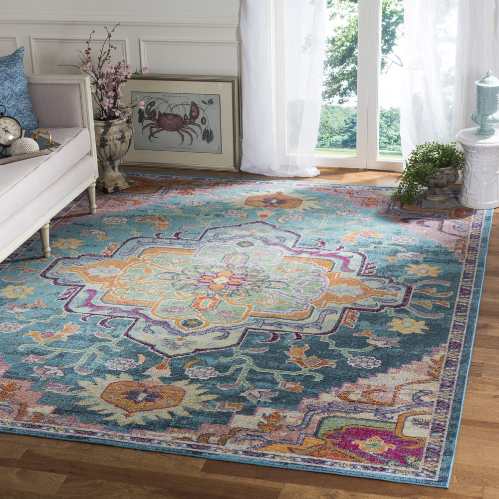 Safavieh Crystal CRS501T Teal/Rose Area Rug Feature