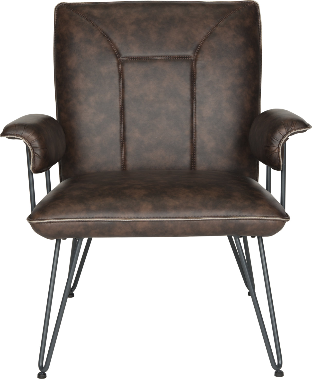 Safavieh Johannes 173''H Mid Century Modern Leather Arm Chair Antique Brown and Black Furniture main image