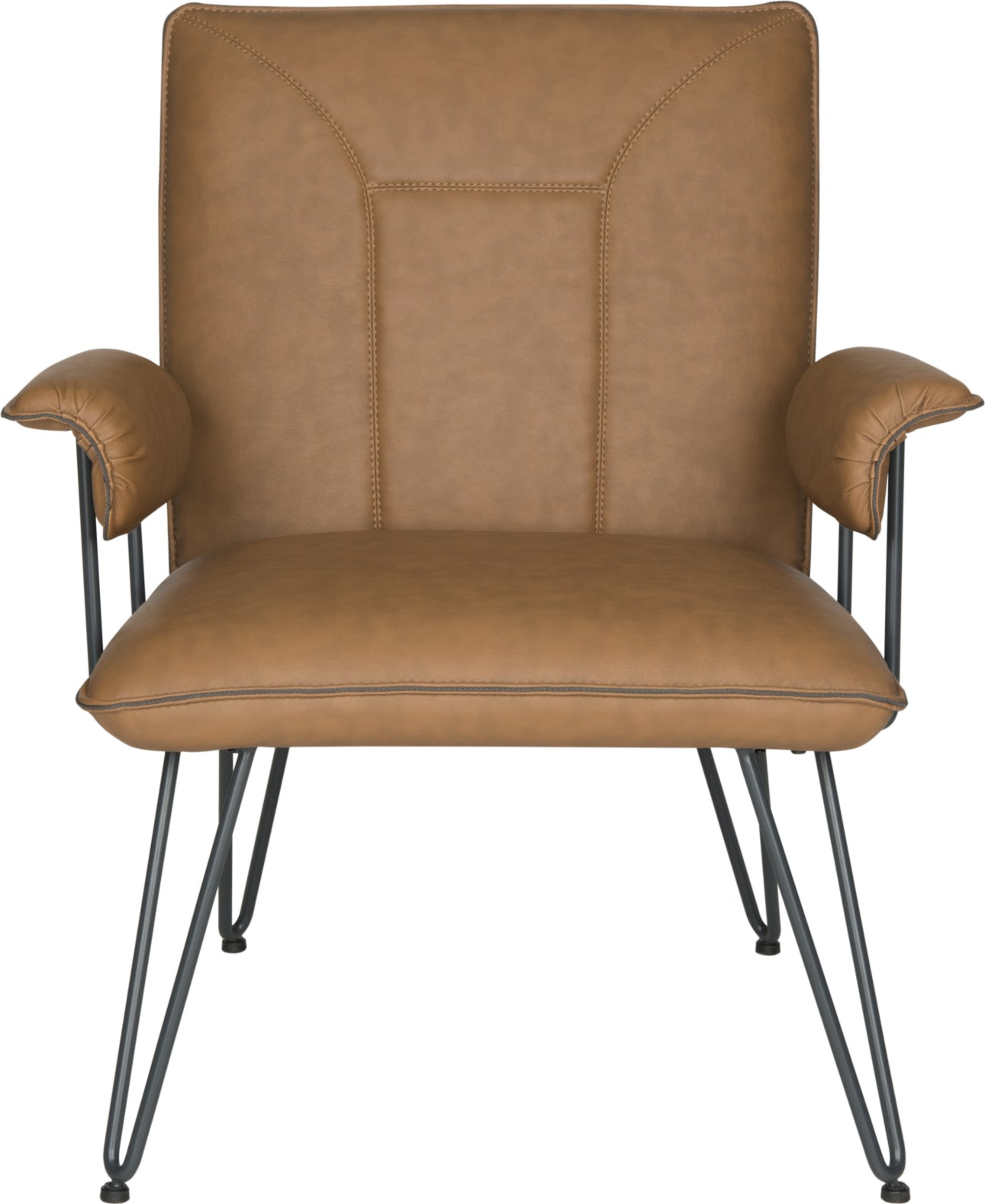 Safavieh Johannes 173''H Mid Century Modern Leather Arm Chair Camel and Black Furniture main image