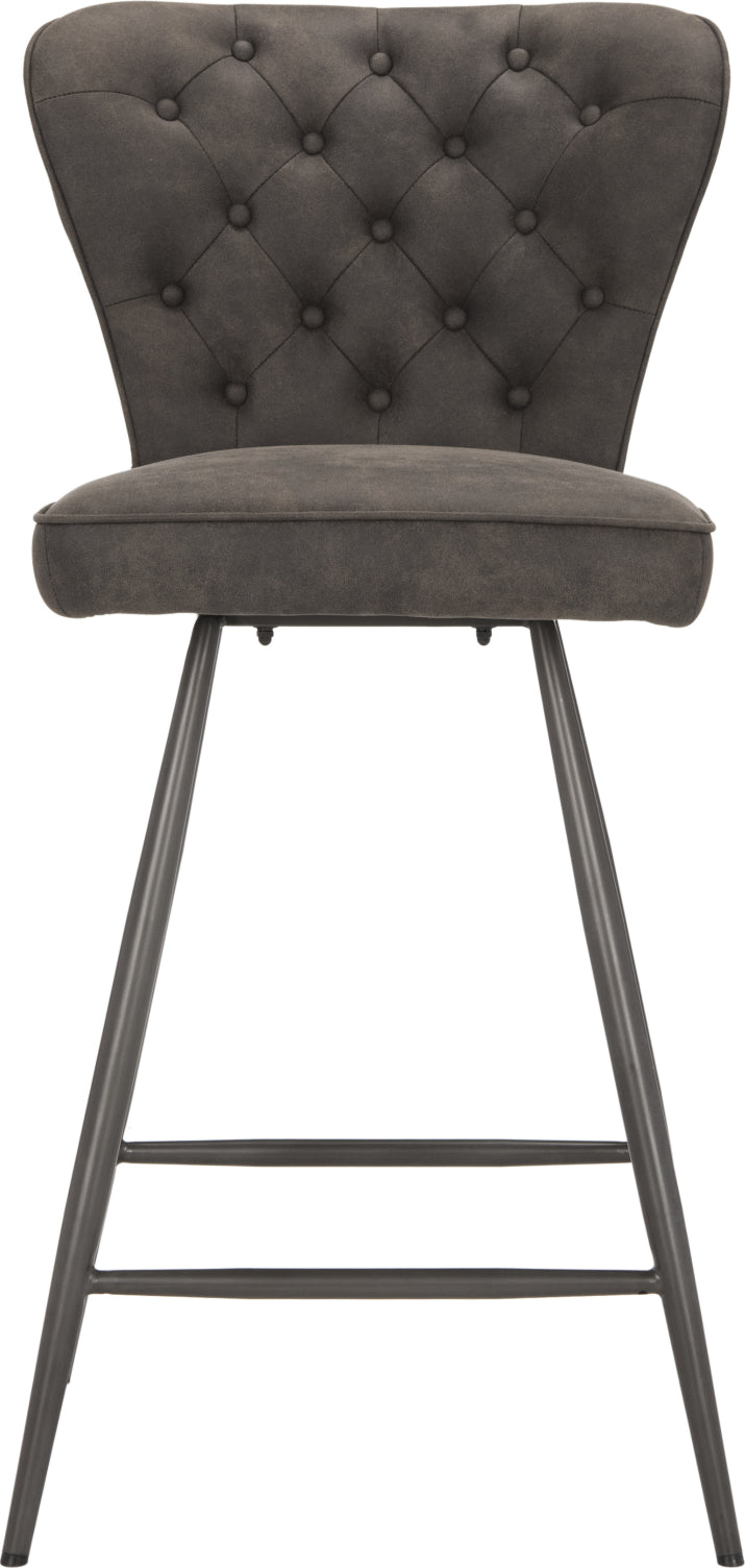 Safavieh Ashby 26''H Mid Century Modern Leather Tufted Swivel Counter Stool Grey and Black Furniture main image