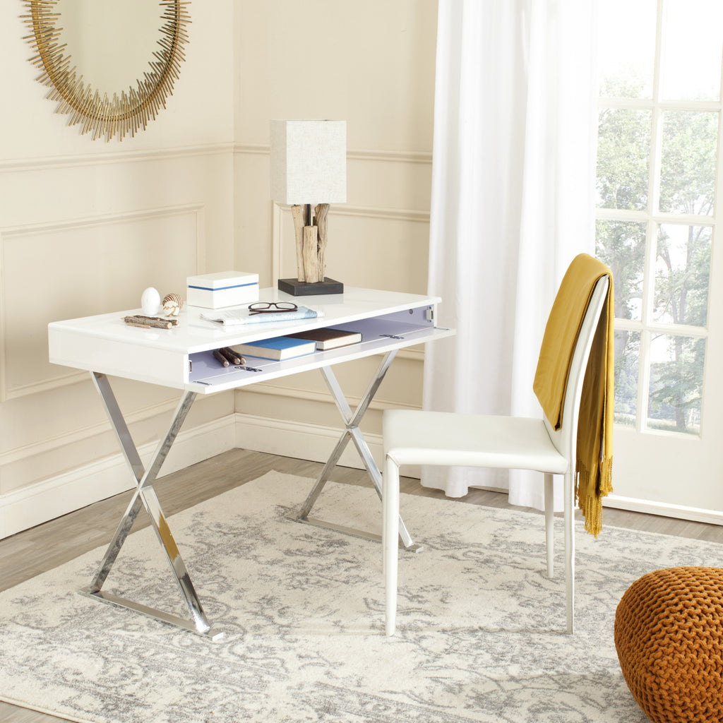 Safavieh Gordon Desk White and Chrome Furniture  Feature