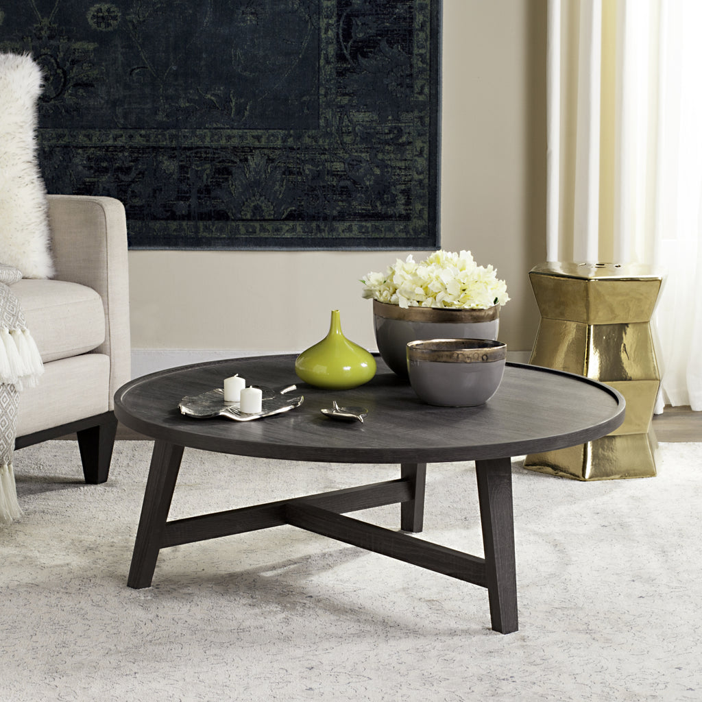 Safavieh Malone Retro Mid Century Wood Coffee Table Dark Grey Furniture  Feature