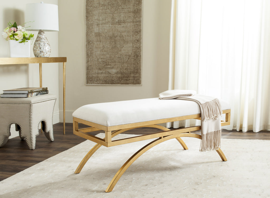 Safavieh Moon Arc Linen Bench Light Beige and Gold Furniture  Feature