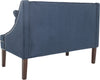 Safavieh Zoey Velvet Settee With Silver Nailheads Navy and Espresso Furniture 