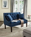Safavieh Zoey Velvet Settee With Silver Nailheads Navy and Espresso  Feature