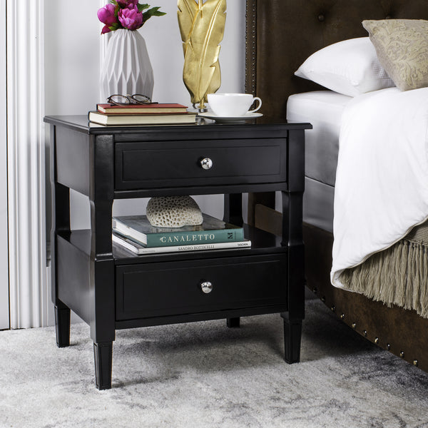 Safavieh Jenson Two Drawer Night Stand Black – Incredible Rugs And Decor