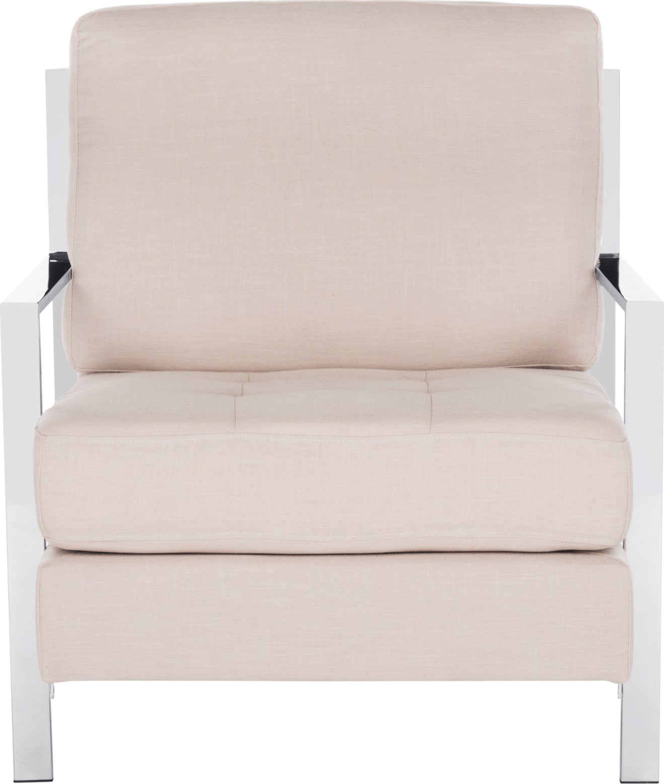 Safavieh Walden Modern Tufted Linen Chrome Accent Chair Beige Furniture main image