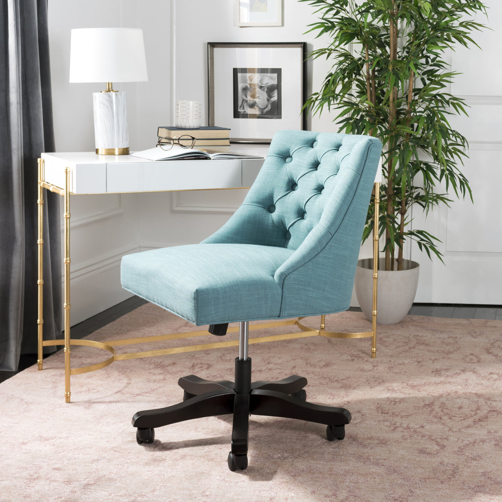 Safavieh Soho Tufted Linen Swivel Desk Chair Light Blue  Feature