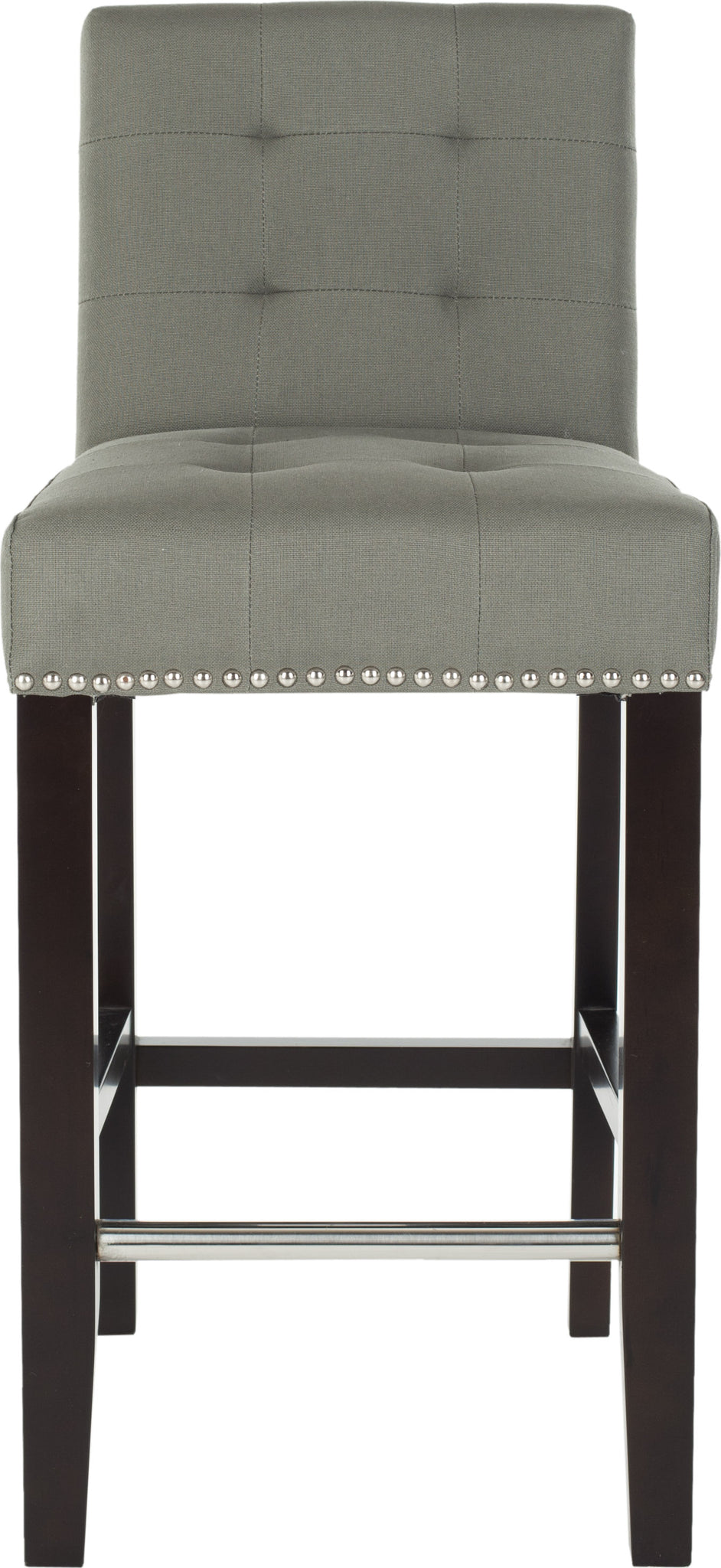 Safavieh Thompson 239'' Linen Counter Stool With Silver Nailheads Sea Mist and Espresso Furniture main image