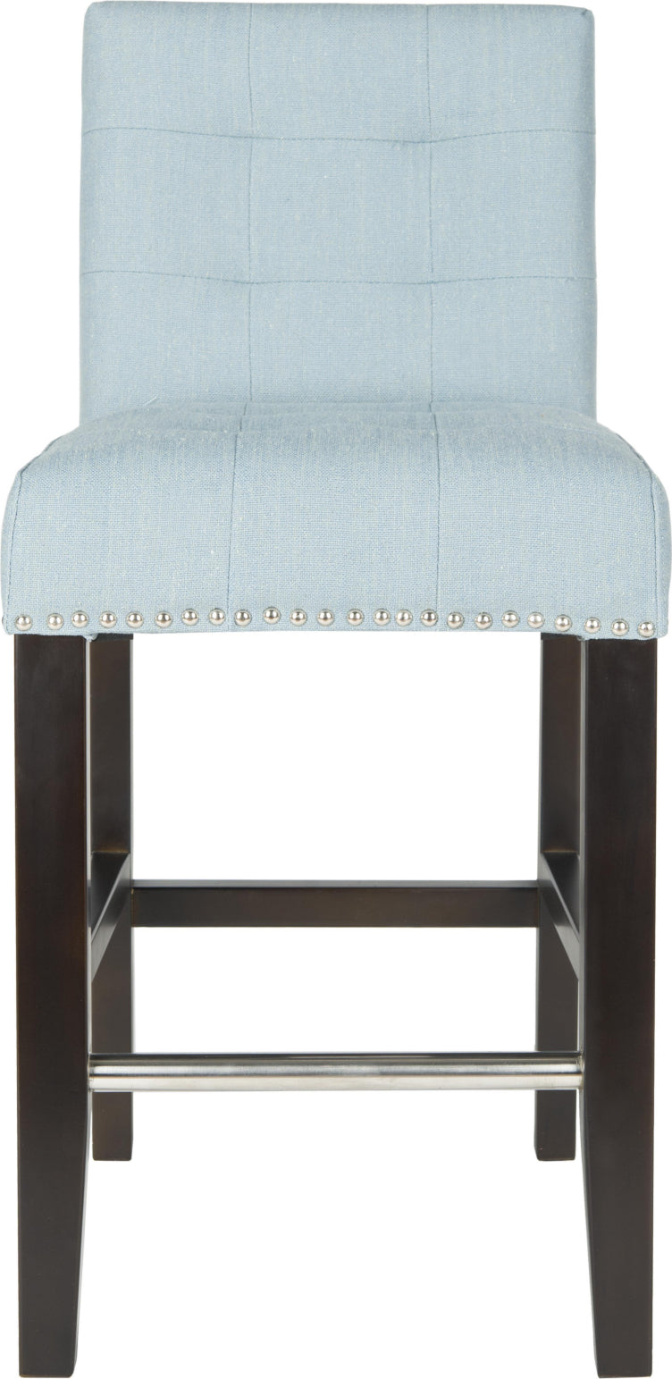 Safavieh Thompson 239'' Linen Counter Stool With Silver Nailheads Sky Blue and Espresso Furniture main image