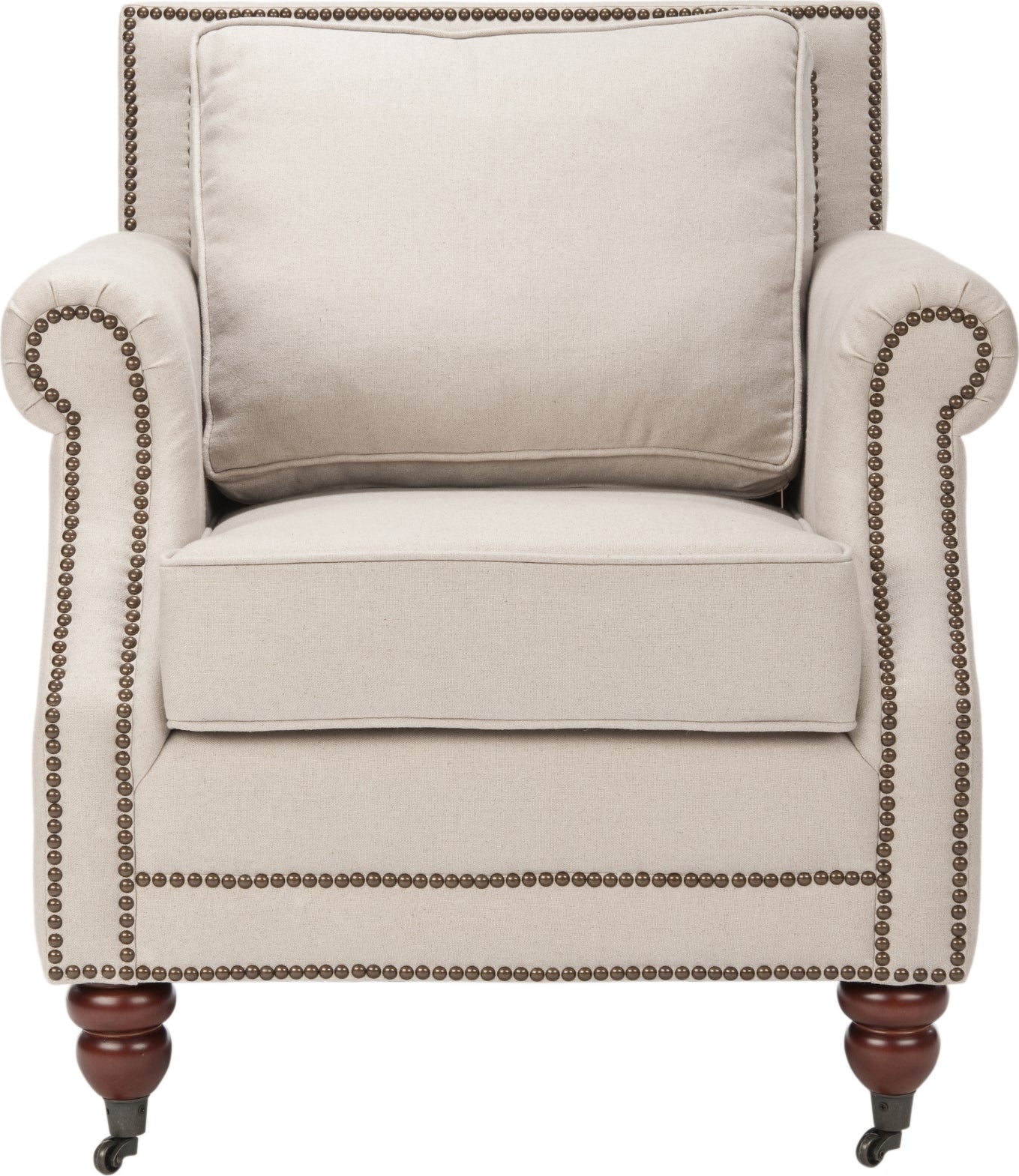 Safavieh Karsen Club Chair With Brass Nail Heads Taupe and Dark Cherry Finish Furniture main image