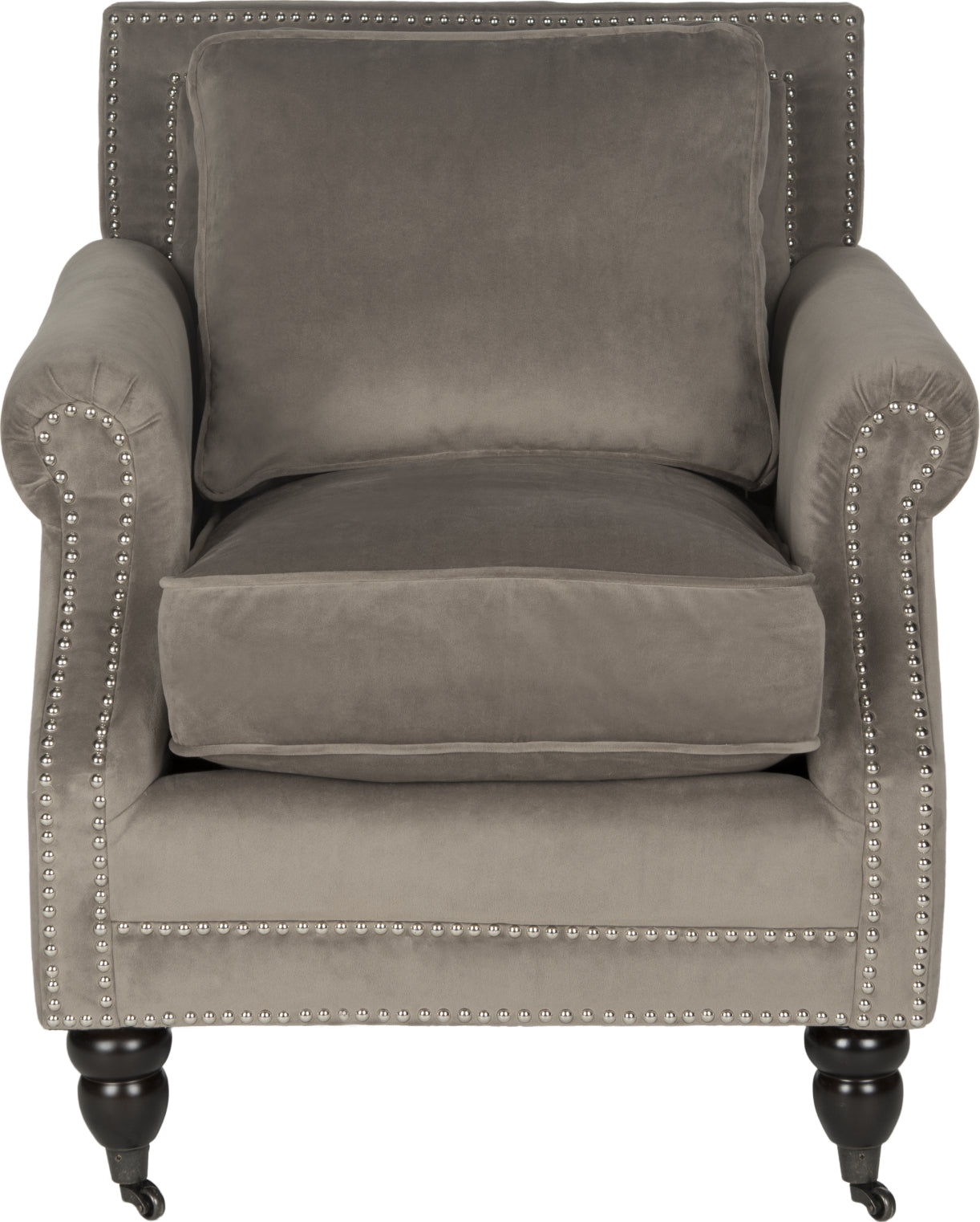 Safavieh Karsen Club Chair With Silver Nail Heads Mushroom Taupe and Espresso Furniture main image