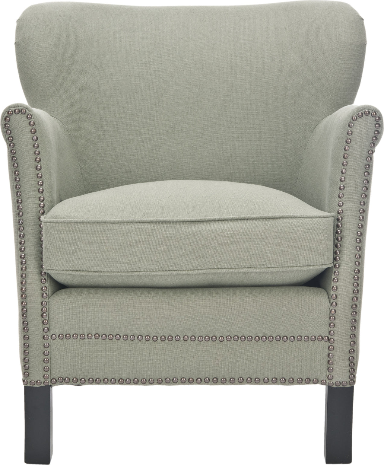Safavieh Jenny Arm Chair With Bass Nail Heads Sea Mist and Black Furniture main image